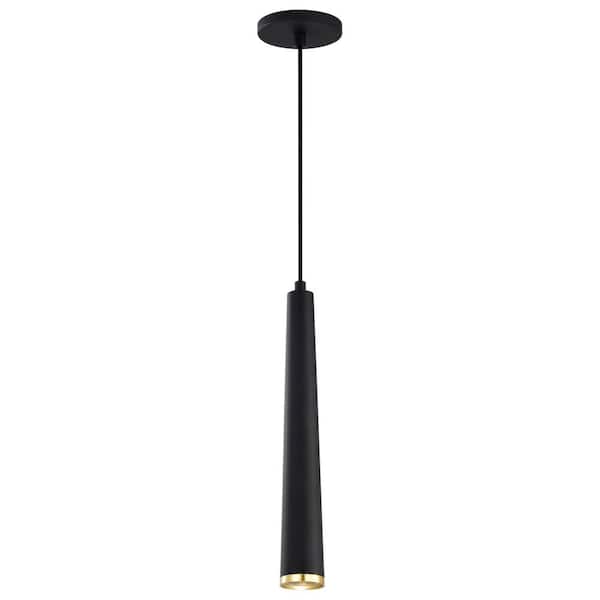SATCO Melrose 12-Watt 1-Light Matte Black/Brushed Brass Cylinder Integrated LED Mini Pendant Light with Clear Acrylic Shade
