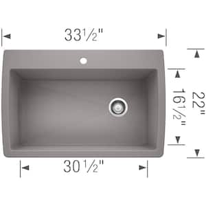 DIAMOND Silgranit Dual Mount Granite Composite 33.5 in. 1-Hole Single Bowl Kitchen Sink in Metallic Gray