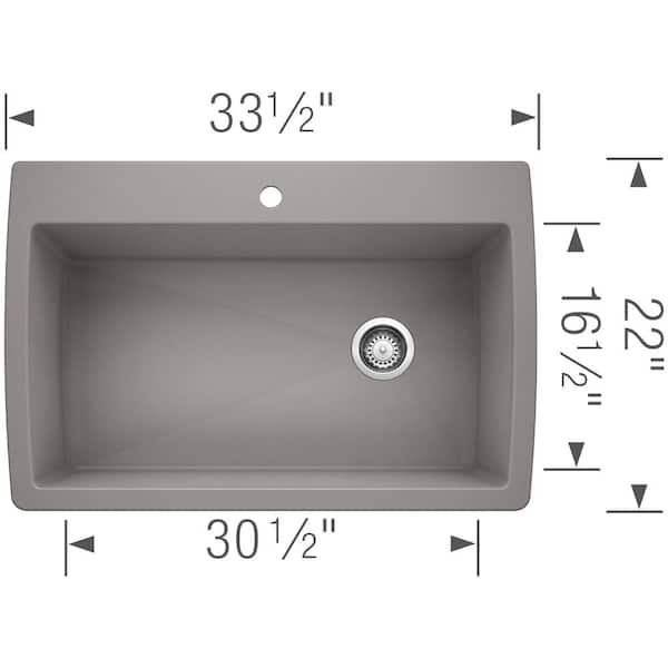 DIAMOND Silgranit Dual Mount Granite Composite 33.5 in. 1-Hole Single Bowl Kitchen Sink in Metallic Gray