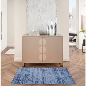 Essentials Denim 2 ft. x 4 ft. Geometric Contemporary Indoor/Outdoor Kitchen Area Rug