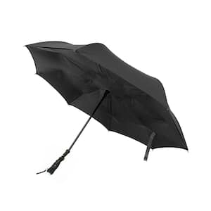 41.5 in. Wide Black Wind Proof Reverse Open/Close Technology Double-Ribbed Umbrella with Flashlight at Handle