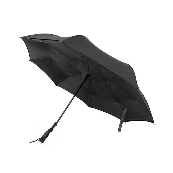 Better Brella 41.5 in. Wide Black Wind Proof Reverse Open/Close Technology Double-Ribbed Umbrella with Flashlight at Handle