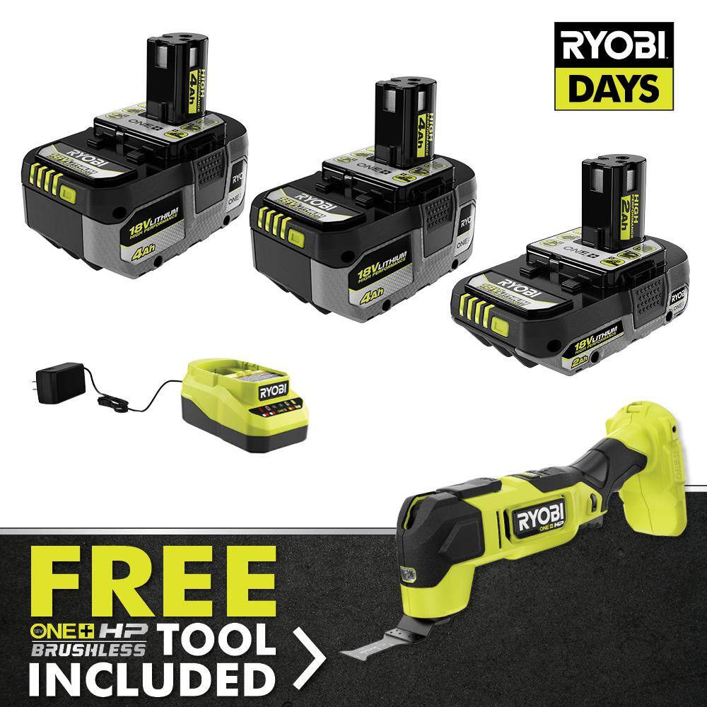RYOBI ONE+ HP 18V Brushless Cordless Multi-Tool Kit with (2) 4.0 Ah Batteries, 2.0 Ah Battery, and Charger