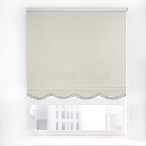 Chicology Fringe Ivory Textured Cordless Blackout Privacy Vinyl Roller Shade 65 in. W x 64 in. L