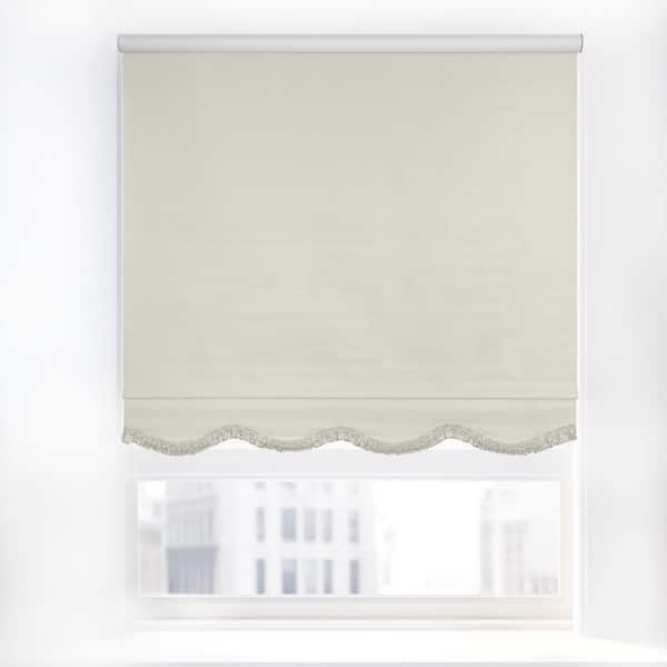 Chicology Fringe Ivory Textured Cordless Blackout Privacy Vinyl Roller Shade 70 in. W x 64 in. L