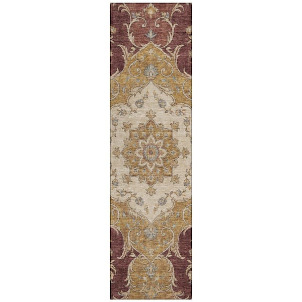 Chantille Machine Washable Indoor/Outdoor Abstract ACN3080 Burgundy 2 ft. x 7 ft. Runner Rug