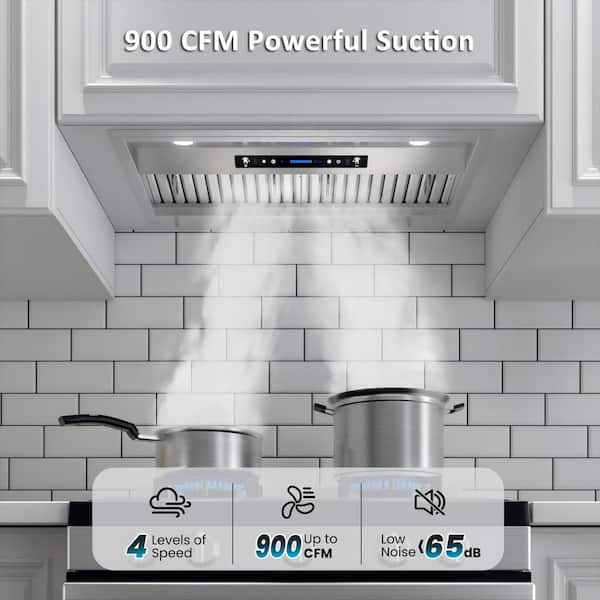 30 in. 900 CFM Convertible Ductless to Ducted Insert Range Hood in Stainless Steel with Touch,Gesture and Remote Control