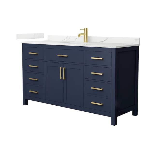 Beckett 60 in. Single Freestanding Dark Blue Bath Vanity with Giotto Quartz Top Unassembled