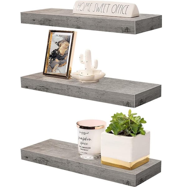 16.25 in. W x 5.5 in. D x 1.5 in. H Grey Decorative Wall Shelf (3-Pack)