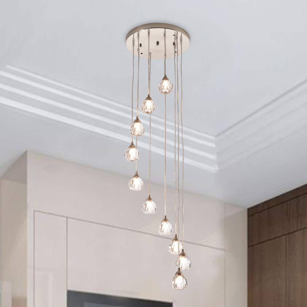 Maxax 67" Nickel and Crystal Tiered Chandelier with 10 Lights