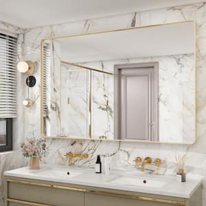 55 in. W x 36 in. H Rectangular Aluminum Alloy Framed and Tempered Glass Wall Bathroom Vanity Mirror in Brushed Gold
