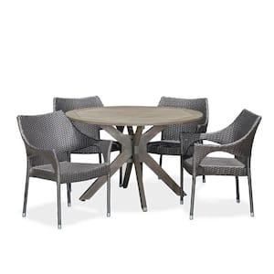 Natividad Gray 5-Piece Wood and Faux Rattan Outdoor Dining Set