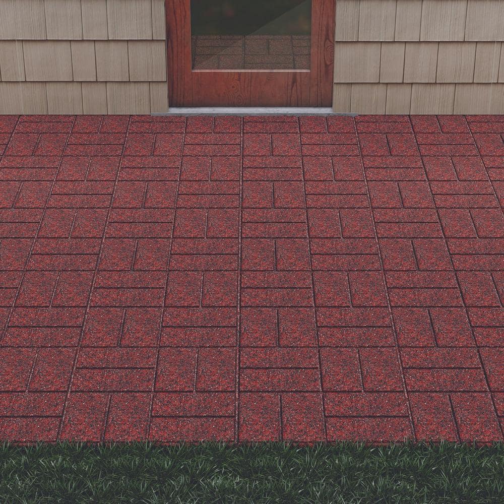 16" Dual-Sided Red and Black Recycled Rubber Patio Pavers