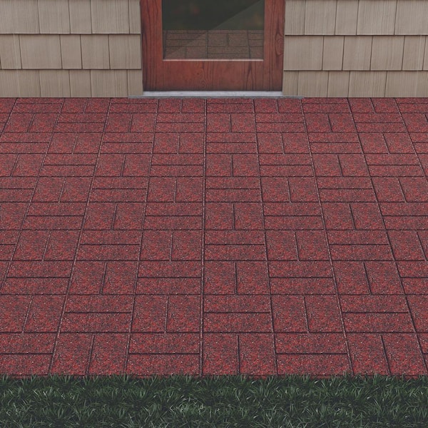 16 in. x 16 in. x 3/4 in. Black/Red Blended Dual-Sided Rubber Paver (9-Pack)
