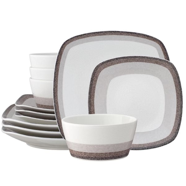 Noritake Colorscapes Layers Canyon Porcelain 12-Piece Square Dinnerware Set (Service for 4)