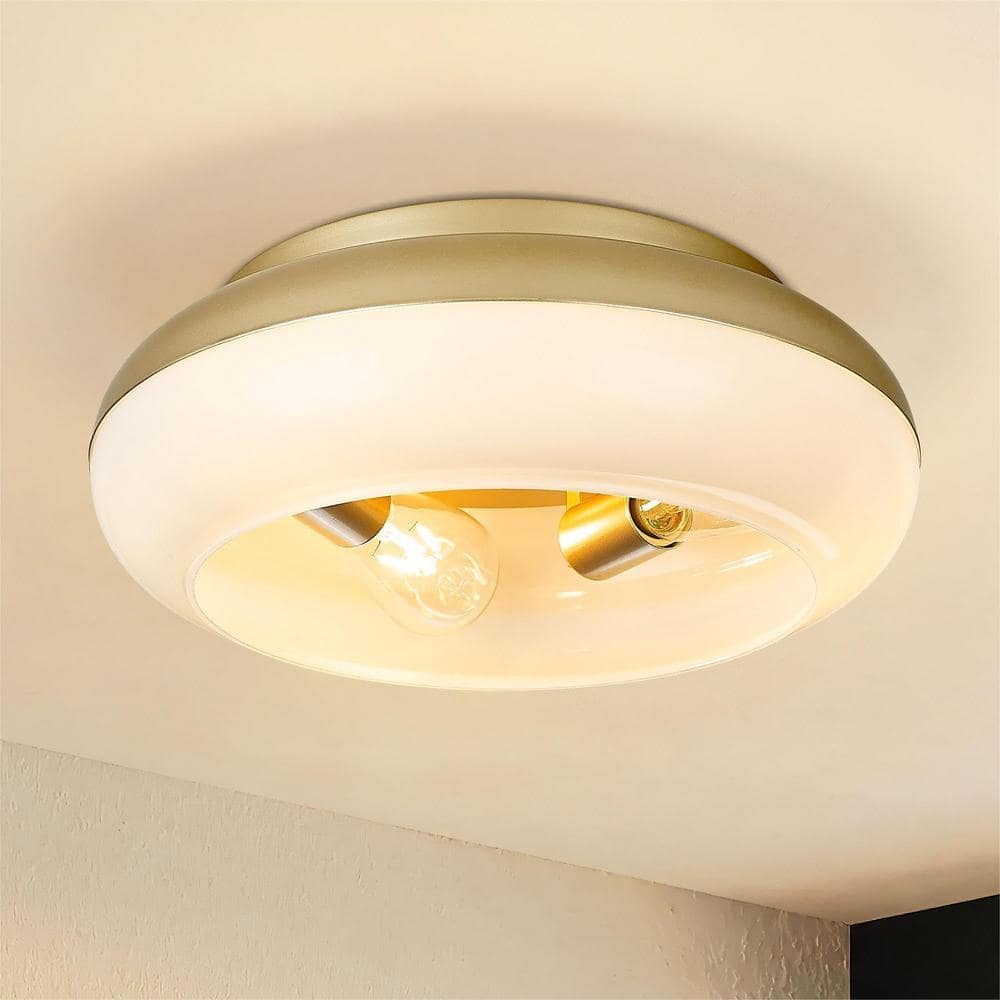 15 in. 3-Light Antique gold Vintage Flush Mount with White Glass Shade and No Bulbs Included 1-Pack price history on PriceWatchPro