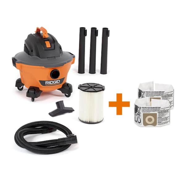 RIDGID 6 Gal. 3.5 Peak HP NXT Shop Vacuum Wet Dry Vac with General Debris Filter, Dust Bags, Hose and Accessories HD0600B