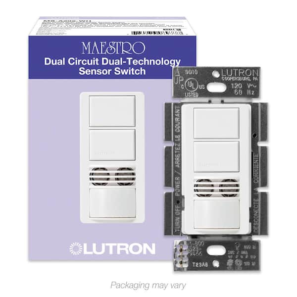Lutron Maestro Dual-Circuit Dual-Tech Motion Sensor Switch, 6-Amp/Single-Pole, White (MS-A202-WH)