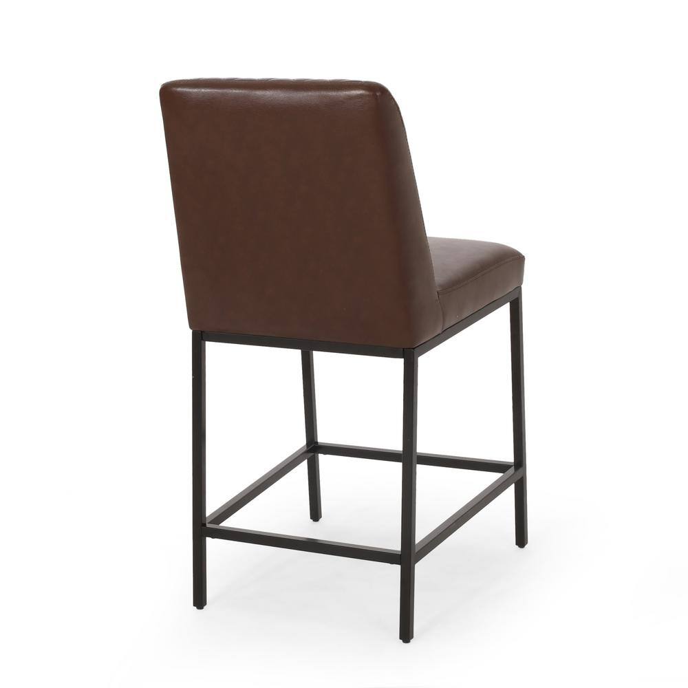 Refined Dark Brown Faux Leather Counter Stools with Diamond Stitch, Set of 2