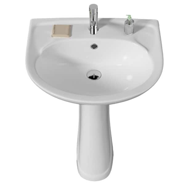 18.5 in. D x 21 in. W Bathroom Pedestal Sink Combo Novelty U-Shape Vitreous China in White with 1 Faucet Hole
