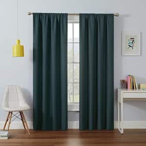 Kendall Teal Polyester Solid 42 in. W x 84 in. L Rod Pocket Blackout Curtain (Single Panel)