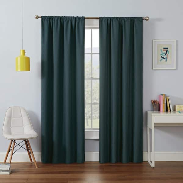 Eclipse Kendall Teal Polyester Solid 42 in. W x 84 in. L Rod Pocket Blackout Curtain (Single Panel)