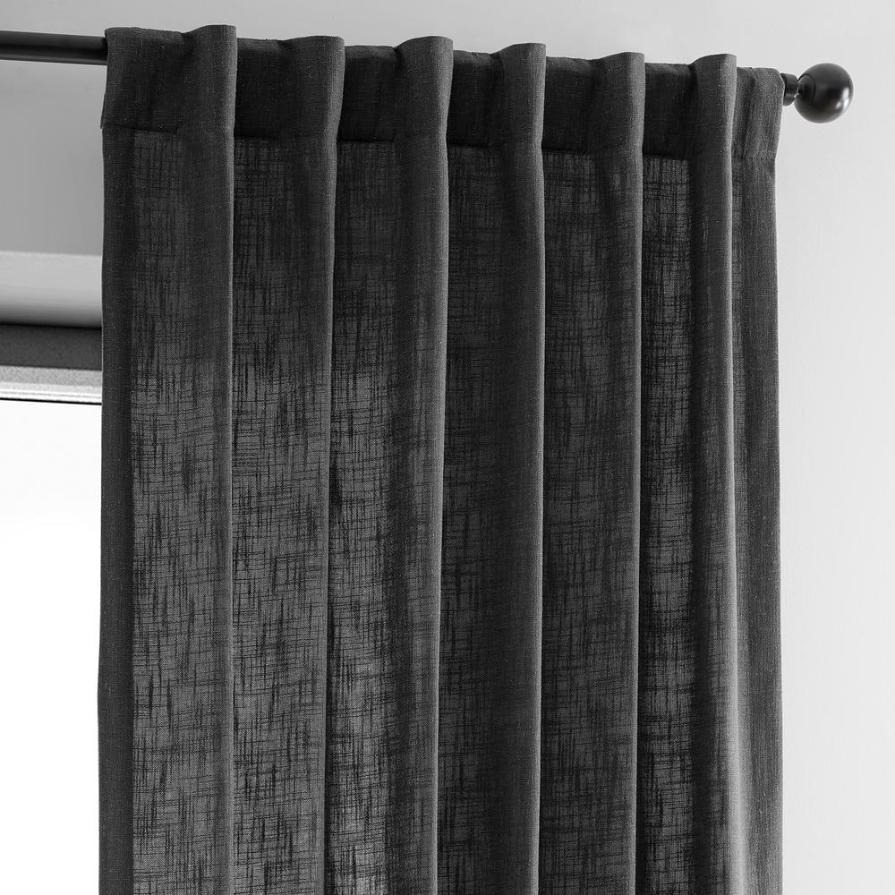 Slate Grey Faux Linen Light Filtering Curtain Panel, 50 x 96 Inches