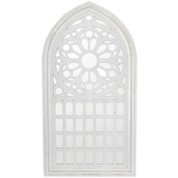 Litton Lane 52 in. x 28 in. Carved Oval Framed White Wall Mirror with Arched Window Panes