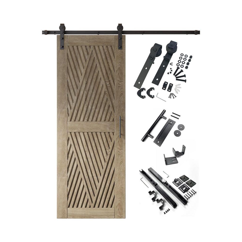 LT 26 in. x 80 in. C-Panel Classic Gray Diamond Design Solid Pine Wood Sliding Barn Door with Hardware Kit price history on PriceWatchPro