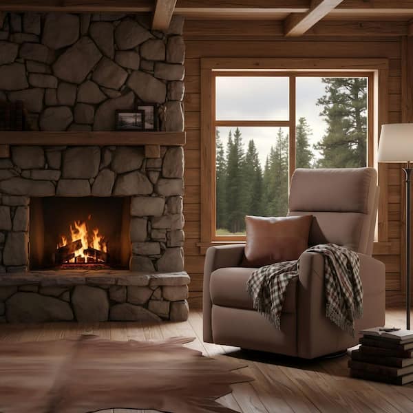 Clihome Brown Manual Recliner Chair with 360° Swivel Rocker Function and Cushion Back for Living Room