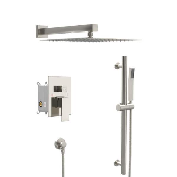 Miscool Ami Single Handle 2-Spray 12 in. Wall Mount Shower Faucet 1.8 GPM with Pressure Balance Valve in. Brushed Nickel