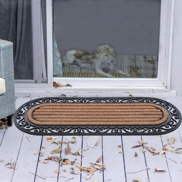A1 Home Collections Grill Indoor/Outdoor Black 18 in. x 48 in. Rubber Easy to Clean All Weather Exterior Doors/Large Size Double Door Mat