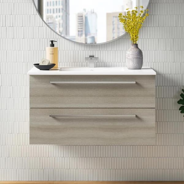 Silhouette 36 in. W x 18 in. D x 20in. H Single Sink Wall Bath Vanity in Aria with White Cultured Marble Top in White