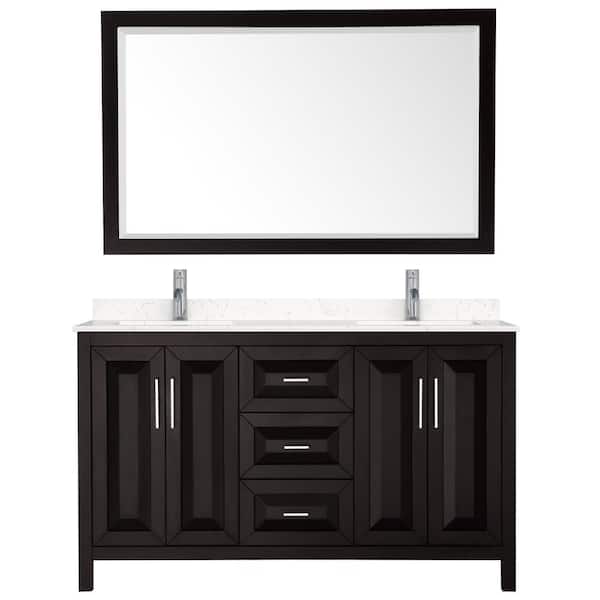 Wyndham Collection Daria 60 in.W x 22 in.D Double Vanity in Dark Espresso w/Cultured Marble Vanity Top in LightVein Carrara w/Basins&Mirror