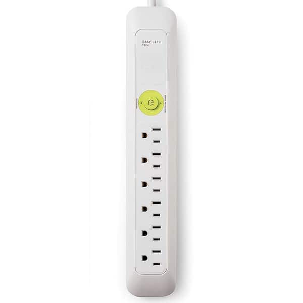 6 ft, 6-Outlet, Power Strip Surge Protector - White