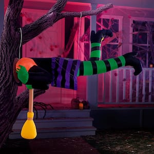 5 ft. Long Multi-Color Polyester Indoor Outdoor Crashing Witch Stuck In Tree Hole Inflatable, Home Garden Seasonal Decor