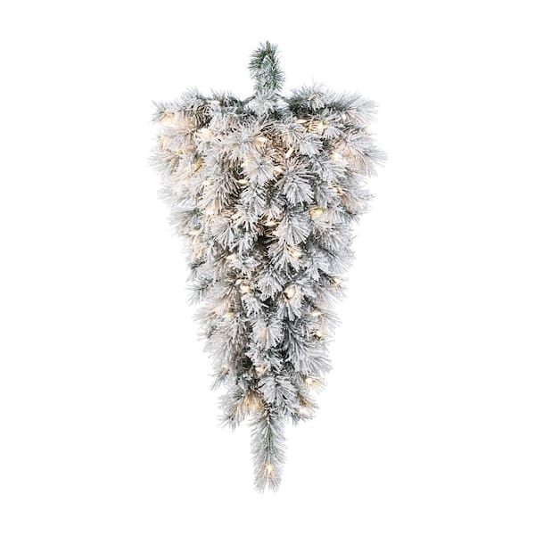 3 ft. Prelit Snow Flocked Greenery Pine Christmas Teardrop with 50 Warm White/Multi-color Lights and Timer