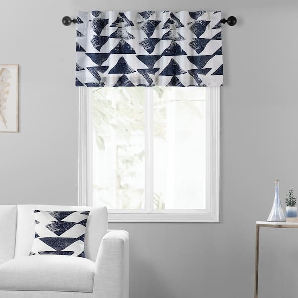 Exclusive Fabrics & Furnishings Triad Indigo Blue Printed Cotton Rod Pocket Window Valance - 50 in. W x 19 in. L (1 Panel)