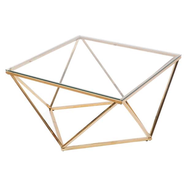 Gold Medium Square Glass Coffee Table, Round Mirrored Coffee Tables With Diamond Gems