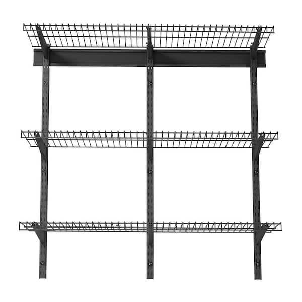 3-Tier 35.98 in. W x 35.98 in. D Black Steel Garage Wall Shelf, Wall-Mounted Floating Storage Rack, 450 lbs. Capacity