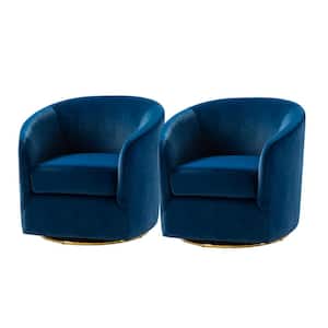 Estefan Navy Polyester Arm Chair with Swivel (Set of 2)