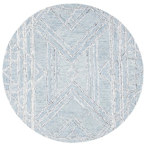 Micro-Loop Light Blue/Ivory 5 ft. x 5 ft. Abstract Geometric Round Area Rug