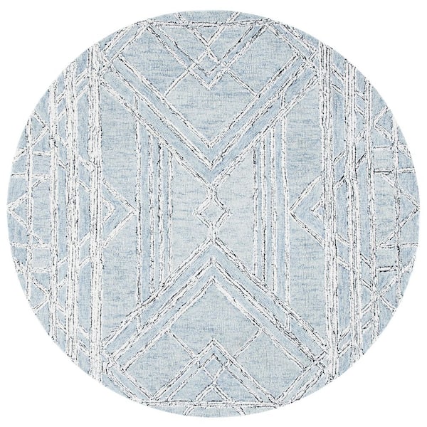 SAFAVIEH Micro-Loop Light Blue/Ivory 5 ft. x 5 ft. Abstract Geometric Round Area Rug