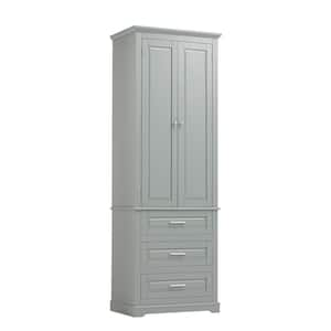 24 in. W x 15.7 in. D x 70 in. H Gray Wood Freestanding Tall Linen Cabinet with Adjustable Shelf and Drawers