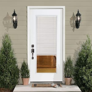 32 in. x 80 in. Premium Full Lite Right-Hand Inswing Mini Blind Primed Steel Prehung Front Exterior Door with Brickmold