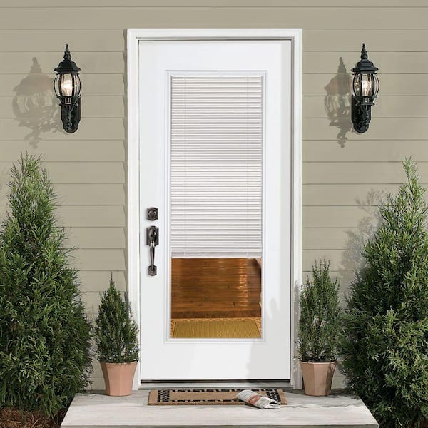 32 in. x 80 in. Mini Blind Right-Hand Inswing Primed Steel Prehung Front Exterior Door No Brickmold
