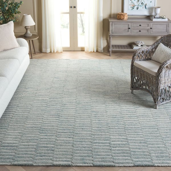 Ebony 8 ft. x 10 ft. Dark Green/Light Green High-Low Striped Area Rug