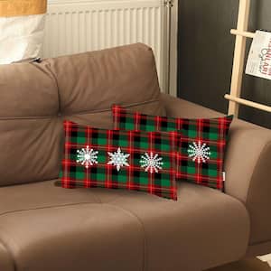 Decorative Christmas Snowflakes Throw Pillow Cover Lumbar 12 in. x 20 in. Red and Green for Couch, Bedding (Set of 2)