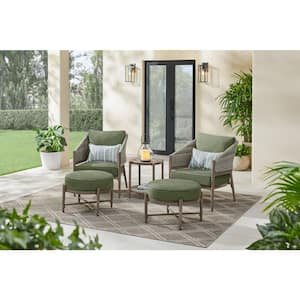 Autumn Chase Stationary 5-Piece Wicker Patio Conversation Set with CushionGuard Olive Green Cushions