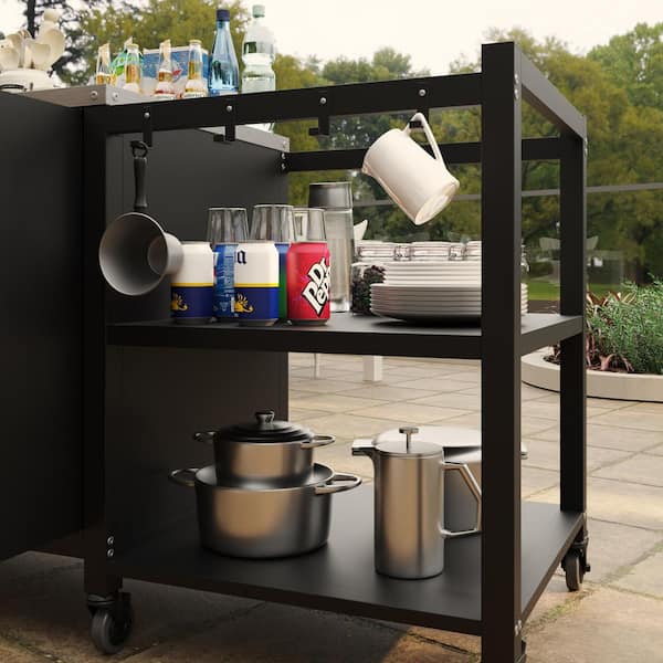 FUFU&GAGA Black 60.8 in. Outdoor Kitchen Grill Cart with Stainless